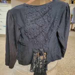 Vintage NIKI Black Shoulder-padded Crop Blazer with Roses & Lace